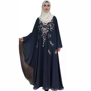 卸売 エレガントな刺繍入りイスラム服 ジルバブ ニカブ ブルカ カフタン 礼拝用 無地 ロング丈 ムスリム アバヤドレス ヒジャブ付き - Product Image 2
