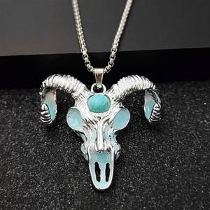 Collier en acier inoxydable pour homme, pendentif goutte à goutte d'huile multicolore en alliage lumineux corne de chèvre crâne Punk - Product Image 5