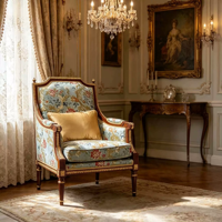 Französischer Hofstil Stoffsessel, Europäischer Geschnitzter Goldmuster-Studierstuhl, Retro Luxuriöser Europäischer Esszimmerstuhl