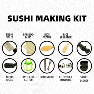 <span class=keywords><strong>Panda</strong></span> <span class=keywords><strong>Sushi</strong></span> Making Kit 14PCs Estera de bambú para principiantes Crear auténtico <span class=keywords><strong>Sushi</strong></span> japonés Inicio Herramientas completas de <span class=keywords><strong>sushi</strong></span> - Product Image 2