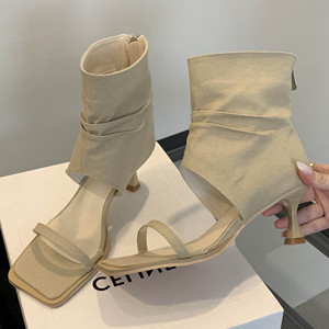 Women's Summer High Heel Mid Heel Sandals New Party Dress <b>Shoes</b> with Mesh Flip Flops Holiday Sandalias Mujer - Product Image 1