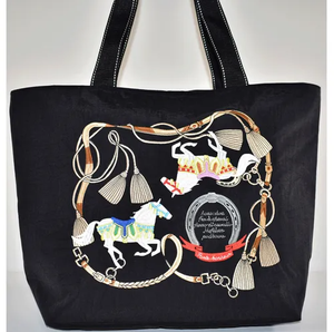 Sac fourre-tout en nylon de grande capacité pour femmes, sac à bandoulière léger et imperméable avec design brodé de cheval et pompon - Product Image 5