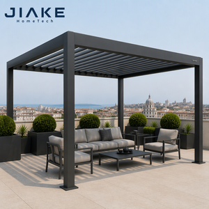 Pérgola Motorizada de Aluminio con Revestimiento de Lamas en Gris Antracita JIAKE <span class=keywords><strong>para</strong></span> Terraza en Azotea, Área de Descanso y Té al Aire Libre - Product Image 1