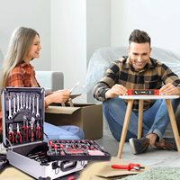 Coffret d'Outils Complet en Aluminium sur Roulettes Argenté pour la Maison – Kit d'Outils à Main Essentiel pour Projets de Bricolage et Cadeau Idéal