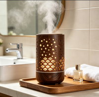 Diffuseur d'arômes ultrasonique écologique 230 ml, humidificateur à grain de bois ajouré avec veilleuse LED douce, silencieux pour usage domestique