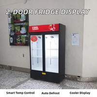 Congélateur réfrigérateur à 2 portes, réfrigérateur commercial pour boissons, vitrine industrielle à température unique, présentoirs de magasins, vitrine en verre avec ventilateur