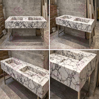 Lavabo mural double en marbre naturel Calacatta Viola de luxe, grand lavabo moderne pour salle de bain