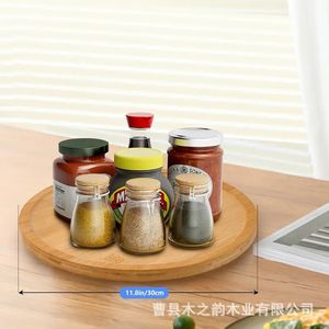 Rotatable Wooden Tray Round 360 Degree <b>Kitchen</b> Storage Organizer For Spices Snacks Fruits Home Restaurant Use - Product Image 3