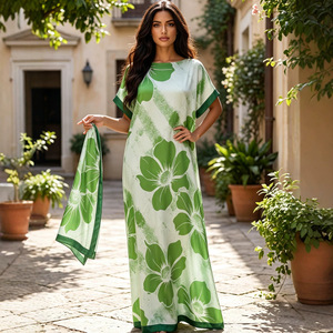 Robes Caftan pour Femmes en Satin Imprimé Grande <span class=keywords><strong>Taille</strong></span> Col Rond Kaftan Maxi Robe de Plage Cache-maillot - Product Image 2