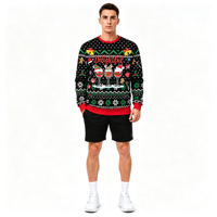 Sweat-shirt à col rond pour homme personnalisé OEM ODM avec impression intégrale sur verre à vin vintage par sublimation pour Noël