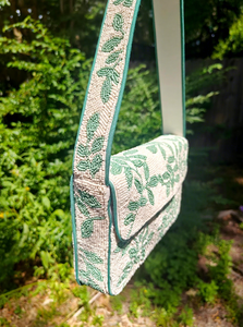 Sage Green Leaf Handcrafted Linen Beaded Luxury Waterproof Eco-Friendly Saddle <b>Shoulder</b> <b>Sling</b> Bag for Women Elegant Evening - Product Image 3