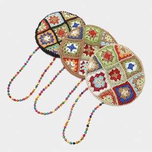 Nouveau Béret Bohème Rétro Ethnique Tressé à la Main Style Littéraire Chapeau de Peintre Décoratif avec Chaîne de Perles Tendance en Paille - Product Image 2