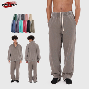 Pantalon droit en coton épais 430 g/m² style américain pour homme, 100 % coton, vintage, tissu éponge, batik, délavé, service OEM - Product Image 1