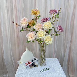 Flores Queyiyi, Rosa Inglesa de 3 Cabezas, Flor Artificial de Seda, Decoración para el Hogar, Accesorios para Bodas - Product Image 2