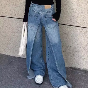 Alta calidad Y2K estilo New Rock Hip Hop Baggy pantalones vaqueros de pierna ancha <span class=keywords><strong>ropa</strong></span> de <span class=keywords><strong>mujer</strong></span> Vintage Straight Lady Denim Pantalones - Product Image 1