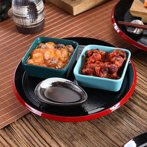 Bandeja redonda de imitación de madera con borde rojo, estilo japonés, plato para postres, bandeja para té, sukiyaki, platos de cocina japonesa y coreana - Product Image 3