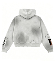 Sweat à capuche court épais délavé à l'acide, effet vieilli, ourlet effiloché, style streetwear, imprimé rétro