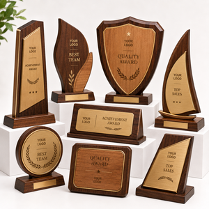 Employee Service Anniversary Crystal Plaque Craft with Wooden Base Custom Color Recognition Award Honor Wood Trophies Souvenir - Product Image 2