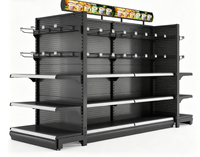 Étagère de présentation de supermarché métallique double face robuste et réglable, structure grillagée solide, 5 niveaux, installation rapide