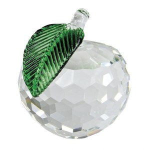 Adorno de Manzana de Cristal de 80 mm Facetado con Hoja Verde, Decoración para el Hogar - Product Image 1