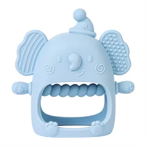 Kustom Logo gajah biru hewan BPA gratis kualitas makanan liontin silikon Teether dapat dikunyah sarung tangan mainan silikon tumbuh gigi bayi