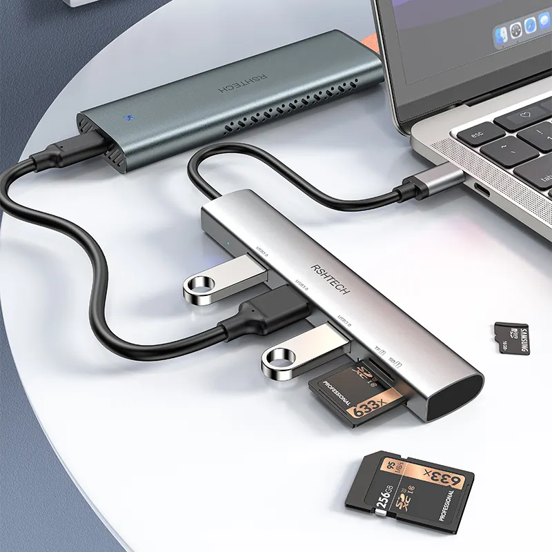 RSHTECHアルミニウムハブデータ転送5in1 USB CハブSDTFリーダーUSBハッドタイプCハブアダプター (PCラップトップ用)