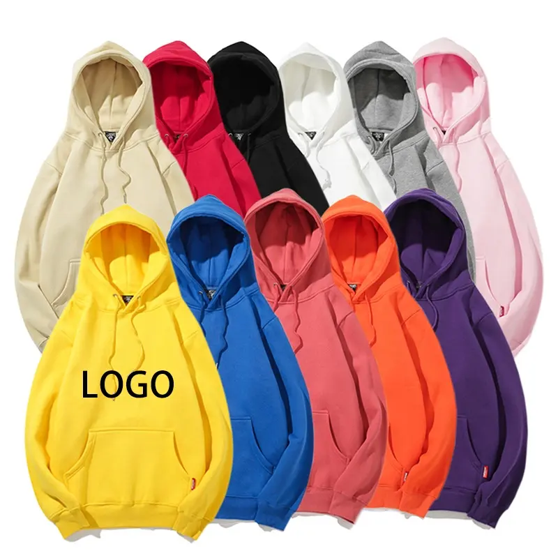 High Quality Pullover Custom Logo Unisex Cotton Polyester Sweatshirt Bulk Heavyweight Thick Blank Plain Fleece Hoodies