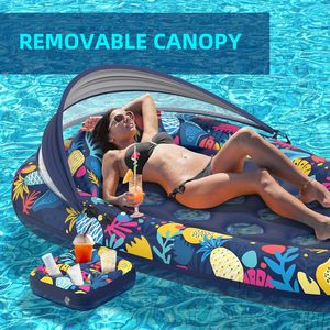 Flotador Inflable de PVC Azul Oscuro para Piscina, con Sombrilla Desmontable, Portavasos y Reposacabezas, para Fiestas en la Playa, Piscina y Vacaciones - Product Image 3