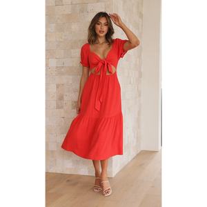 Vestido de Mujer con Tirantes en el Pecho, Asimétrico, de Encaje, Ecológico, Color Sólido, Estilo Sexy para Primavera - Product Image 1