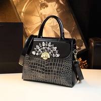 Sac à main de luxe en cuir PU à motif crocodile pour femme, sac fourre-tout orné de strass et de cristaux, élégant et de créateur, idéal pour le bureau