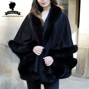 Véritable manteau de fourrure naturel renard Surround fourrure châle mode chaud Poncho Cape haute qualité laine manteau réel fourrure de renard vestes haut pour femme