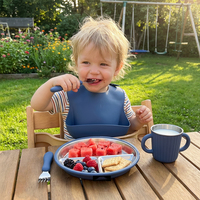 Ensemble de vaisselle pour bébé en acier inoxydable 304 sans BPA, compatible lave-vaisselle, avec ventouse, assiette divisée, ustensiles de table pour enfants