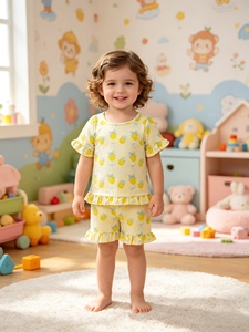 ชุดฤดูร้อนลายเลมอนสีเหลืองสำหรับเด็กผู้หญิง GSSO3326 RTS Little active girl ขายส่งชุดเสื้อแขนสั้นกางเกงขาสั้นสำหรับเด็กผู้หญิง - Product Image 1