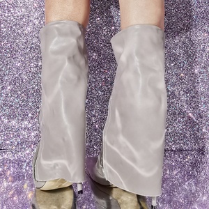 Front Zipper Women Pointed Toe Booties Overlay Half Knee High <b>Boots</b> Wide Fit Big Size 47 Folded Over Dress Shoes - Product Image 4