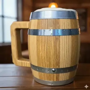 Chope à bière en bois 700ml avec poignée, design vintage, pour les fêtes - Product Image 5