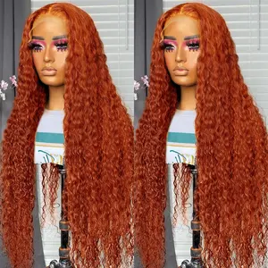 Peluca con malla frontal YF 13X4, cabello humano brasileño barato, Color naranja jengibre, pelucas con malla frontal, pelucas de cabello de onda profunda para mujeres negras