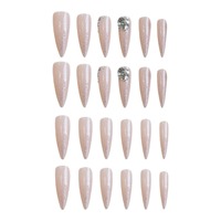 Faux ongles à presser de luxe rose poudré scintillant, style stiletto, avec grappes de diamants roses surdimensionnées, pour événements mondains, fournitures pour ongles