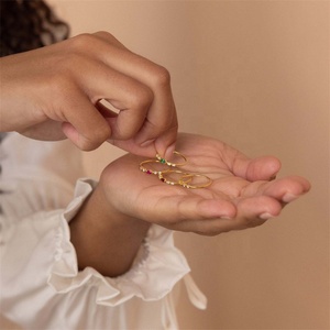 Joyería <span class=keywords><strong>de</strong></span> moda familia piedra <span class=keywords><strong>de</strong></span> nacimiento anillo abierto 18K oro colorido circón apilable anillo ajustable anillo geométrico <span class=keywords><strong>de</strong></span> acero inoxidable - Product Image 2