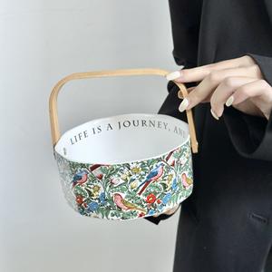 Tasse en céramique créative motif fleurs et oiseaux, plateau à fruits, panier à fruits portable, plat à collations pour salon, plat à fruits secs, petit cadeau - Product Image 2