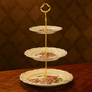 European Embossed Ceramic Cake Plate 3-layer String Plate Porcelain <strong>Candy</strong> Fruit Cake <strong>Tray</strong> - Product Image 5