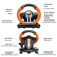 Volant de course USB PXN V3 avec moteur à vibrations pour contrôleur de jeu filaire PC