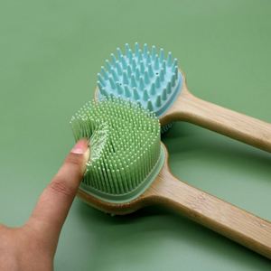 USSE Brosse de bain en silicone, manche en bois de bambou Brosse de bain de massage détachable en silicone - Product Image 6
