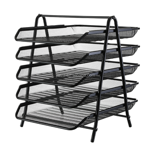 Organizador de Archivos Multifuncional para Oficina, Estable, Desmontable, de Cinco Niveles, de Hierro Forjado, con Bandejas para Documentos, Rejilla Metálica, Color Negro - Product Image 1