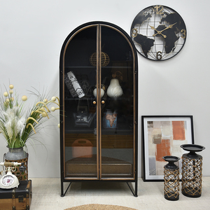 Vitrina de Almacenamiento Negra Estilo Industrial Vintage Shabby Chic con Puertas de Vidrio, 4 Estantes, 1 Cajón y Patas Metálicas para Sala de Estar - Product Image 5