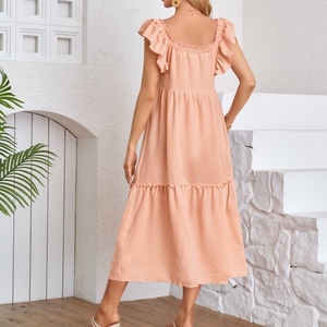 Vestidos de moda para mujer con cuello cuadrado, sin tirantes, mangas volantes y dobladillo plisado - Product Image 6