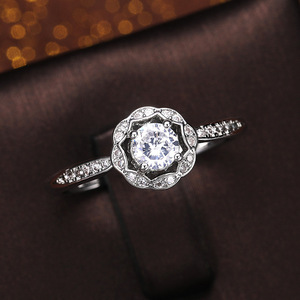 Anillo de Diamantes de Oro Blanco para Mujer F757, Corte Brillante Redondo, Color G Natural, Joyería de Compromiso con Diamantes Laterales - Product Image 6