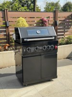 Barbecue à gaz extérieur 5 brûleurs avec armoire en acier inoxydable, roues et thermomètre, pour propane
