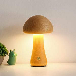 Factory Wholesale Durable Hickory Wood <b>Portable</b> <b>Table</b> Lamp-Outdoor & Hotel Use Dimmable Remote Control Creative Mushroom Design - Product Image 1