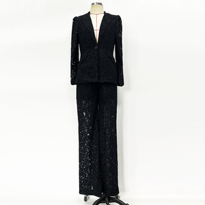 High Quality Lace Suit Lady <strong>2026</strong> Office Fashion <strong>Wear</strong> Notched Long Sleeve Single Button Blazer Pants Women Sexy 2pcs - Product Image 3