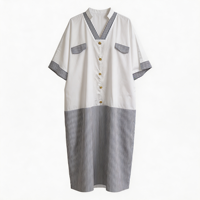 Robe chemise patchwork rayée blanche pour femme, col en V, boutonnée, coupe ample, longue robe maxi, robe décontractée d'été